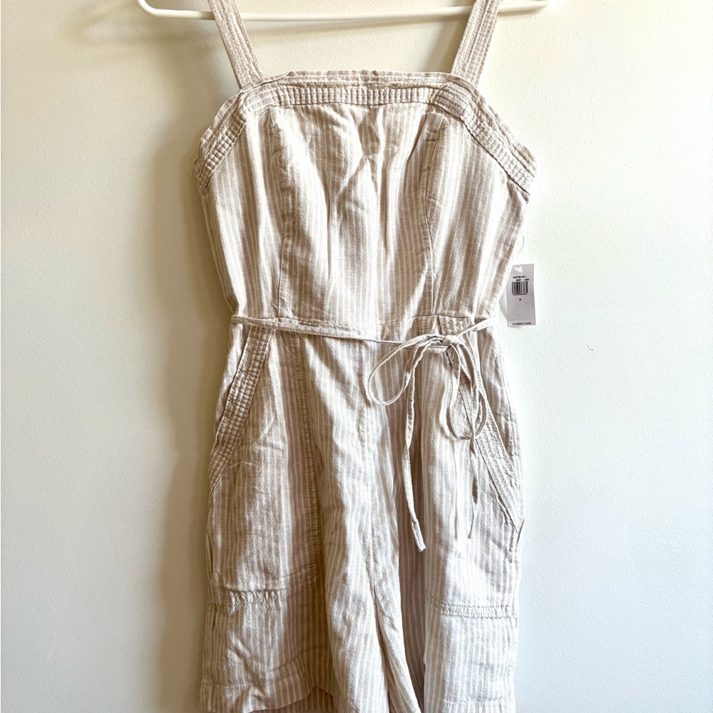 Old Navy Striped Linen Romper Jumpsuit with Tie Waist and Pockets
